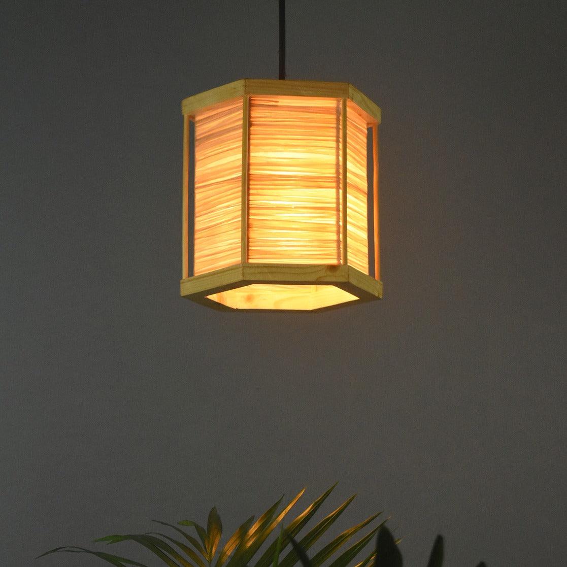 Hexagon Raffia and Bamboo Pendant Light - Honeycomb-Inspired Hanging Lamp
