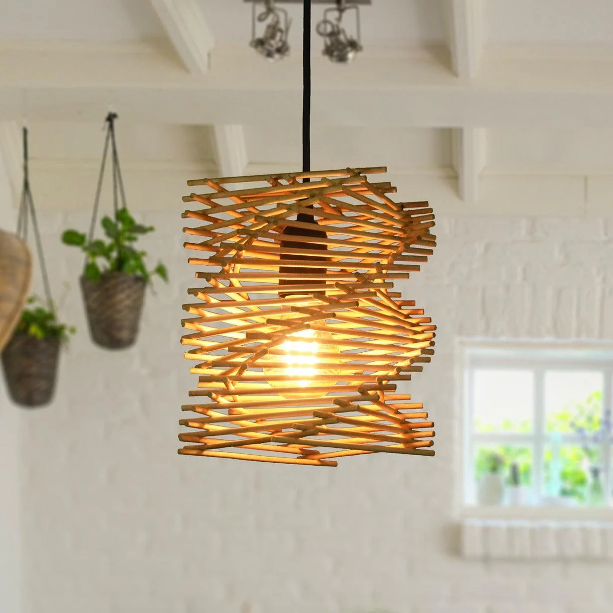 Storoot Bamboo Seashell Pendant Light - Spiral Shaped Hanging Lantern