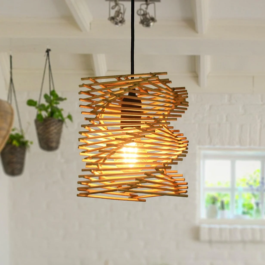 Storoot Bamboo Seashell Pendant Light - Spiral Shaped Hanging Lantern