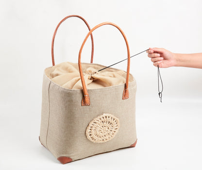 Beige crochet handbag