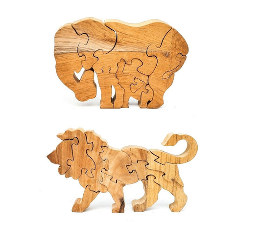 Jigsaw lion and elephant