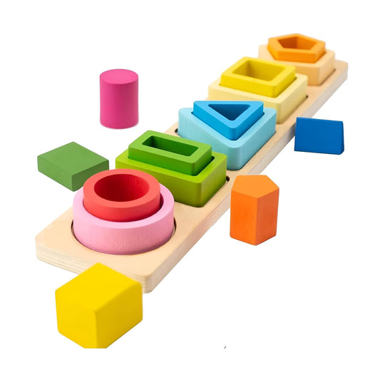 Wooden Montessori Toys for 1 2 3 Year Old Boys Girls- Block Sorting & Stacking Toys for Baby Toddlers, Educational Shape Color Sorter Preschool Kids Gifts