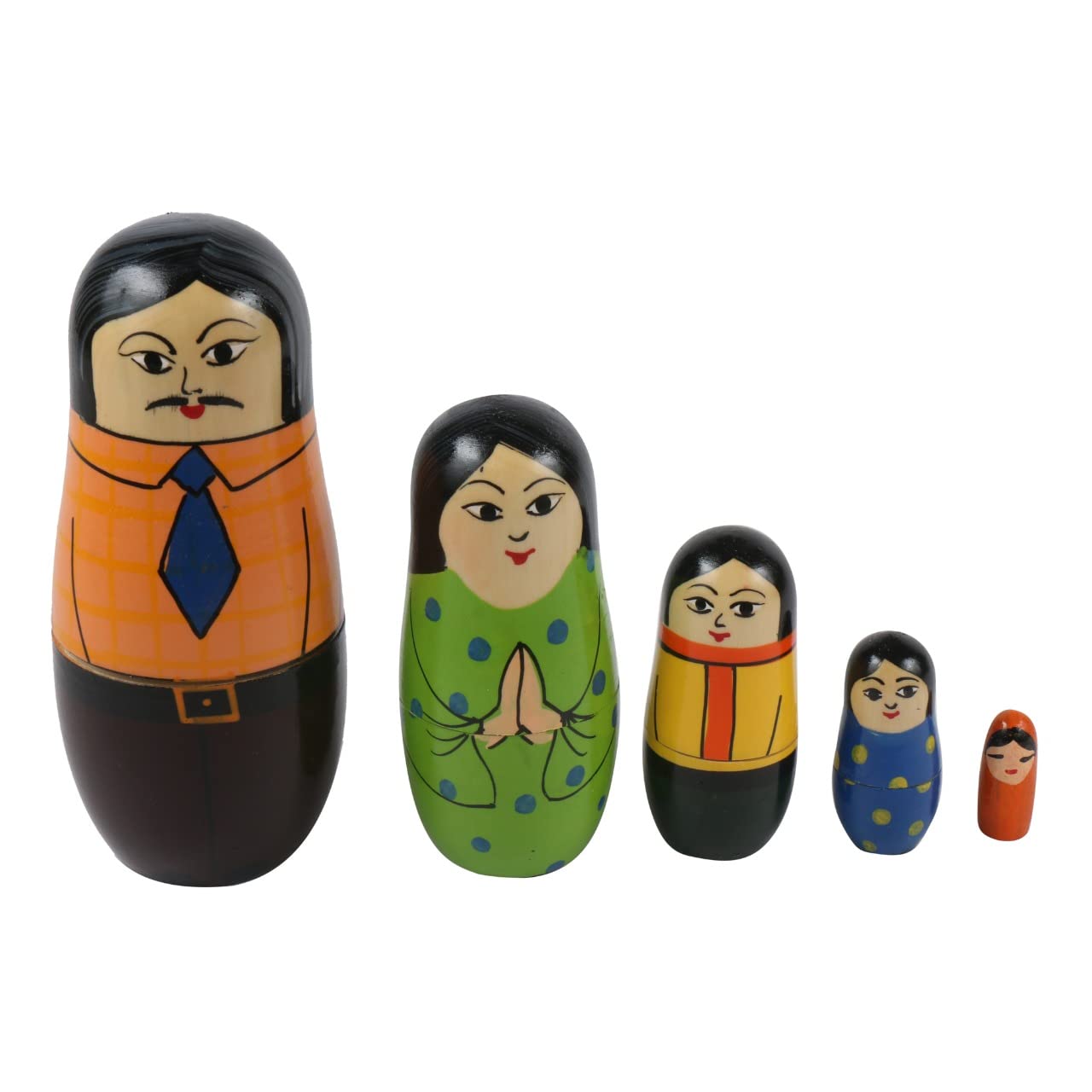 Wooden Family Russian Nesting Dolls Set for Kids (2 Years+) - 6 Inch Multicolor - Set of 5 pcs - Improves Hand Eye Coordination and Fine Motor Skills