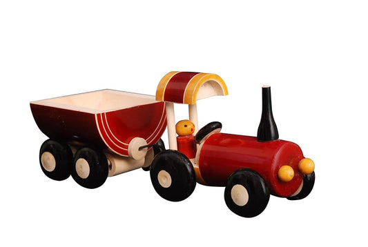 Push & Pull Along Toy Wooden Tractor with Trolley for 12 Months & Above Kids, Toddlers, Infant & Preschool Toys - Multicolor - Develops Imagination and Fine Motor Skills