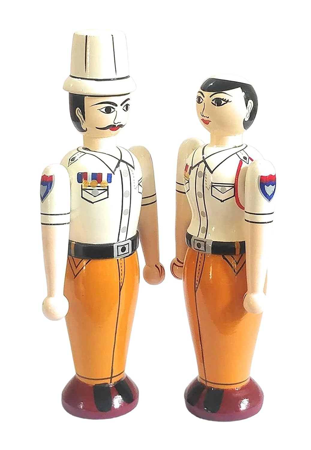 Wooden Indian Traffic Police Couple Dolls for Kids (3 Years+) 9 inch Uniform Color - Learning The Professions