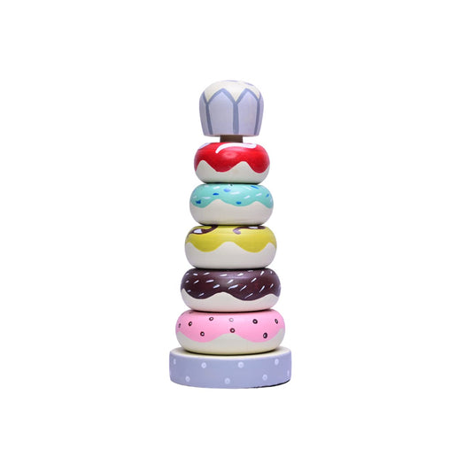 Organic Wooden Doughnut Stacking Toy for Kids - (1 Year+) - Montessori Toys for Toddlers 1-3 Years Old and Up - Multicolor - Pack of 1 - Develop Fine Motor Skills