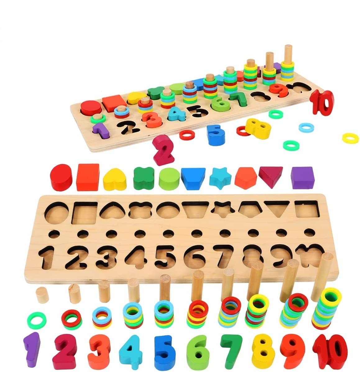 Wooden Number Puzzle Pcs Sorting Montessori Toys For 1-Year-Old Toddlers, Shape Sorter Counting Game For Age 3 4 5 Year Old, Preschool Education Math Stacking Block Learning