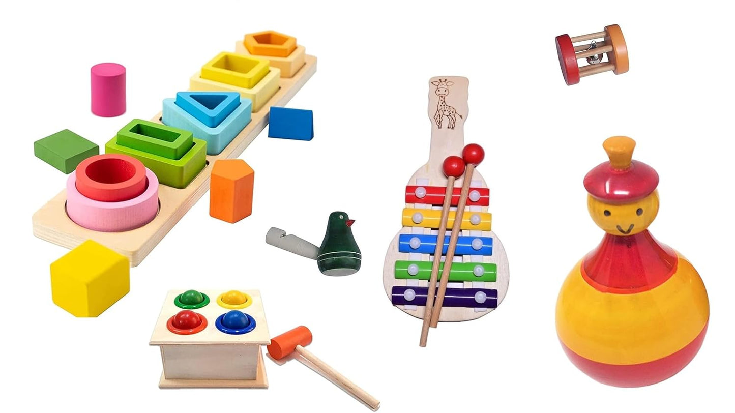 Channapatna Toys Montessori Learning Wooden Toys | Box 7: 6-9 Months | Early Child Development, Sensory Learning, Develop, Problem/Puzzle Solving | Improve & Develop Fine Motor Skills