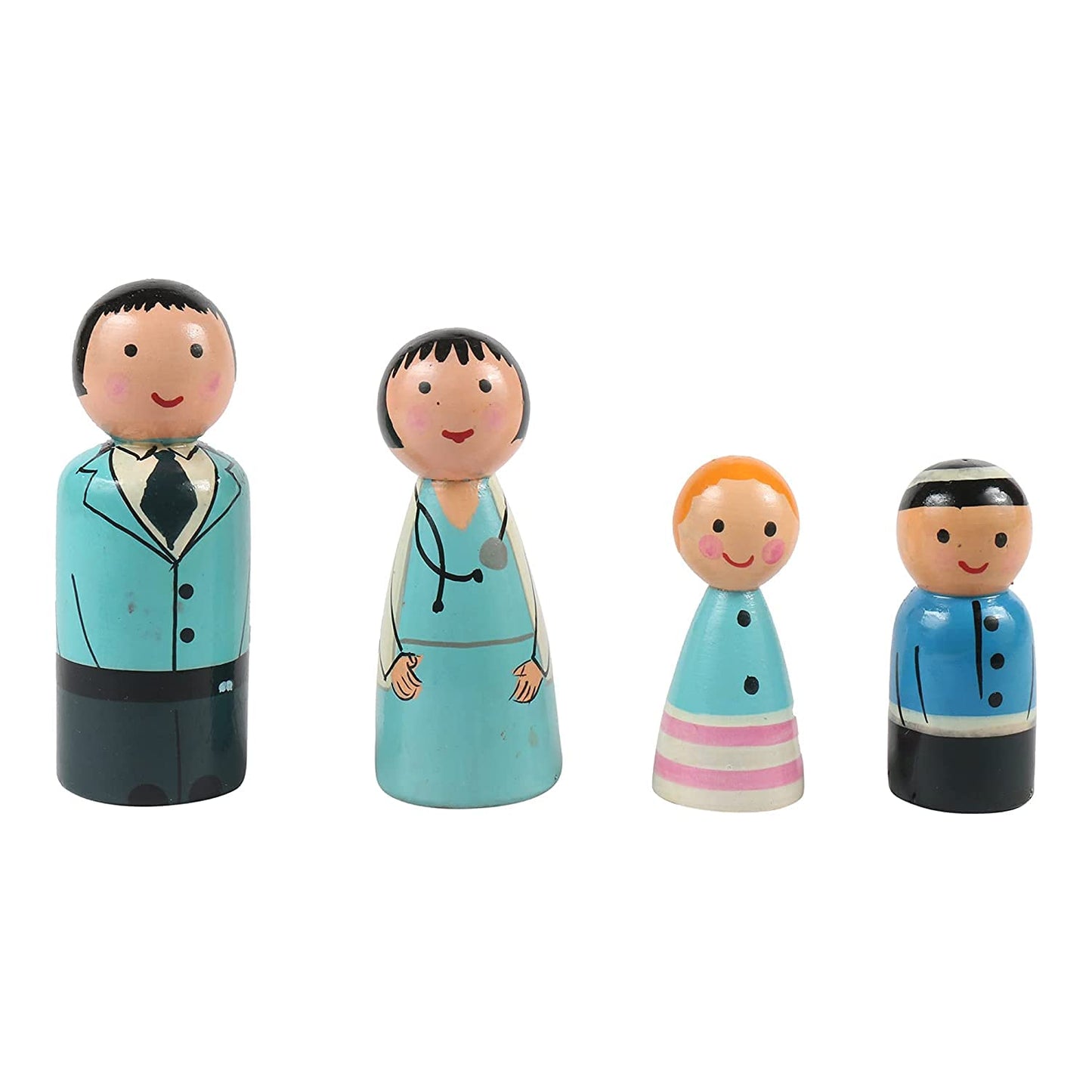 Peg Dolls Wooden Doctors Family Pretend Play Figurines-Colorful Diverse Natural Toys| Organic Toys For Kids & Toddlers (2 Years+)-Pack Of 4 Pcs