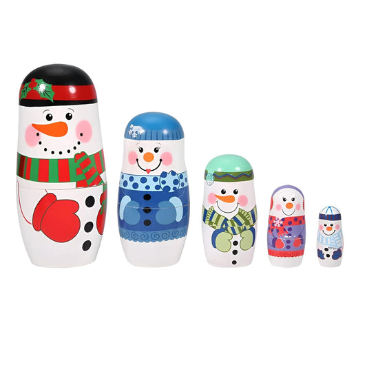 Wooden Christmas Russian Nesting Dolls Set for Kids (2 Years+) - 6 Inch Multicolor - Set of 5 pcs - Improves Hand Eye Coordination and Fine Motor Skills